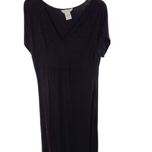 Uniform Shift dress V-Neck Short Sleeve Pleated Front Solid Black Women Size XL